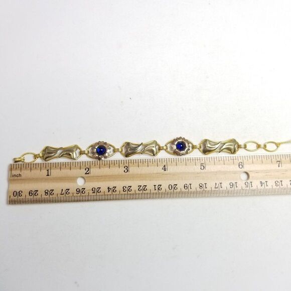 Vintage Providence Stock Co Gold Filled Sterling Silver Blue Flower Bracelet - Picture 7 of 9